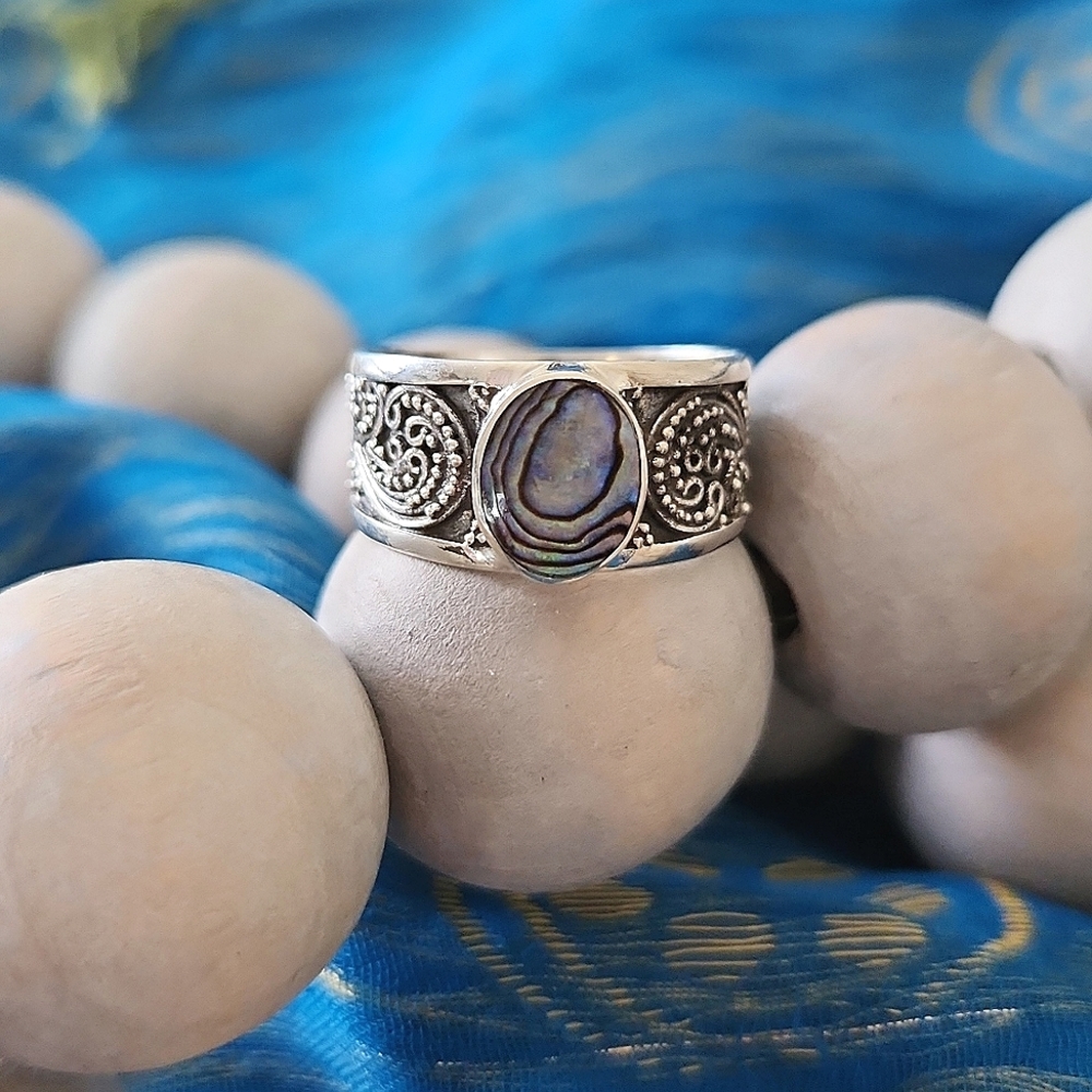 NEW Genuine Sterling Silver & Abalone Ring